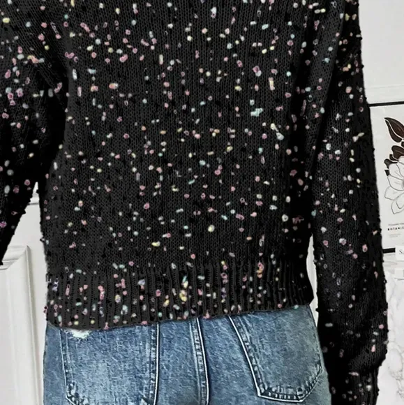 Rhinestone Colorful Popcorn Confetti Knit Cardigan Long Sleeve Button-Up Sweater
