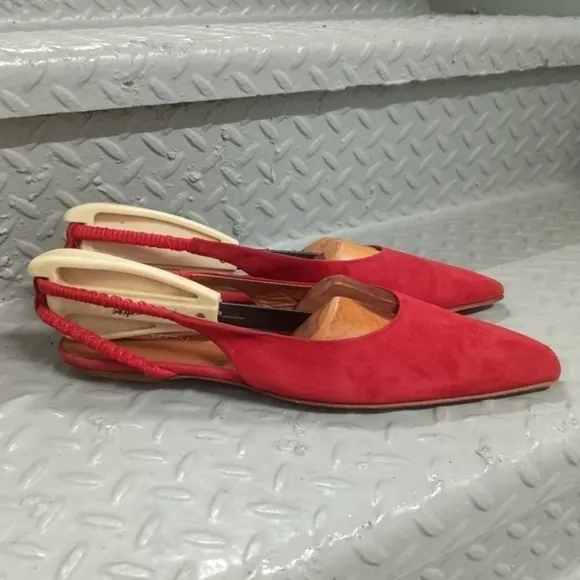 Rosetta Getty Suede Slingback Sandal Flats Red Size 40
