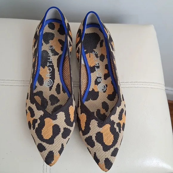 Rothy's Big Cat The Point Womens Animal Print Blue Halo Flats Excellent Size 8