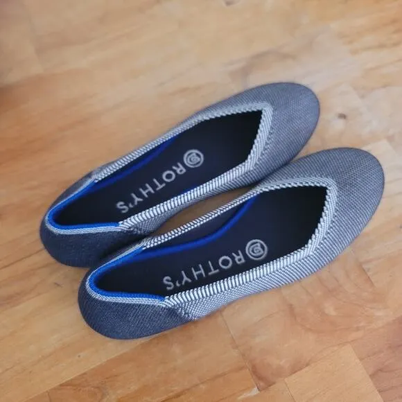 Rothy's Birdseye Size 6 Women's Grey Blue white ballet flats loafers