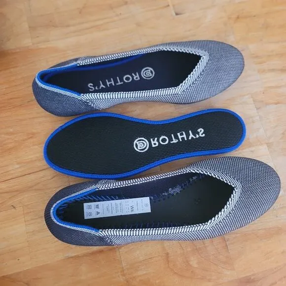 Rothy's Birdseye Size 6 Women's Grey Blue white ballet flats loafers