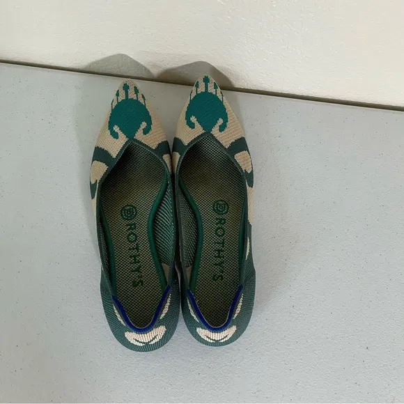 Rothy's Green Moroccan Ikat Pointed Toe Flats Women's Sz US 7 EU 37.5 UK 4.5