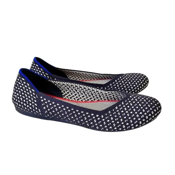 Rothy's Maritime Honeycomb Spotted Navy Blue Ballet Flats