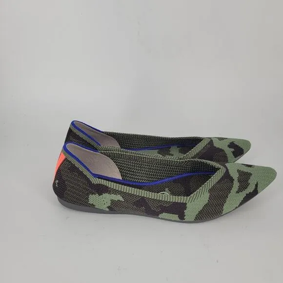 Rothys Olive Green Camo Pointed Toe Flats 7
