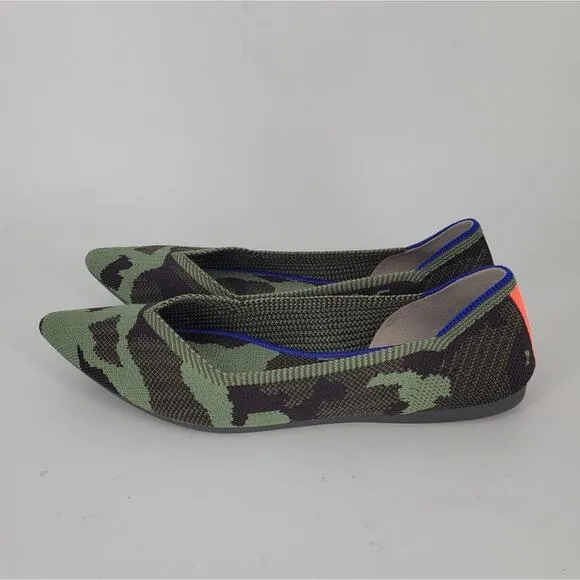 Rothys Olive Green Camo Pointed Toe Flats 7