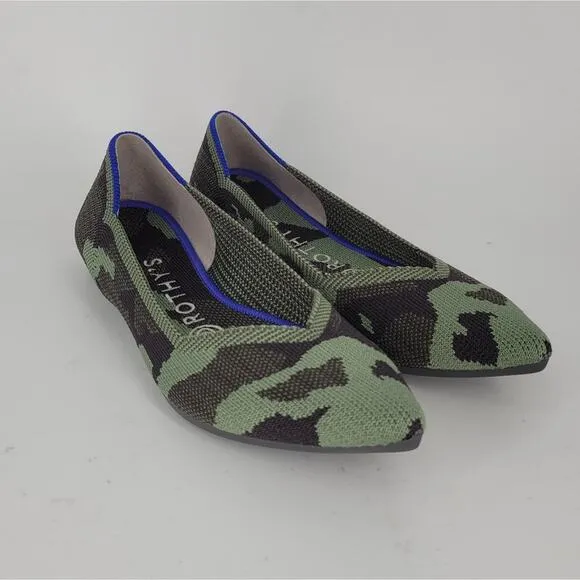 Rothys Olive Green Camo Pointed Toe Flats 7
