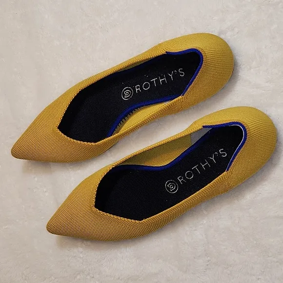 Rothy's  Preppy The Point Pointed Toe Ballet Flats Yellow Shoes Size 10.5