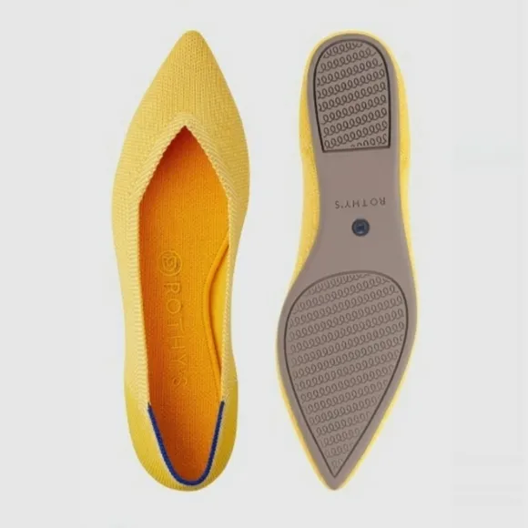 Rothy's  Preppy The Point Pointed Toe Ballet Flats Yellow Shoes Size 10.5