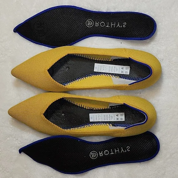 Rothy's  Preppy The Point Pointed Toe Ballet Flats Yellow Shoes Size 10.5