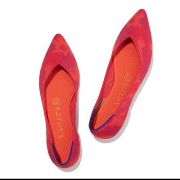 Rothy's Red BotaniCamo The Pointed Toe Flats 8