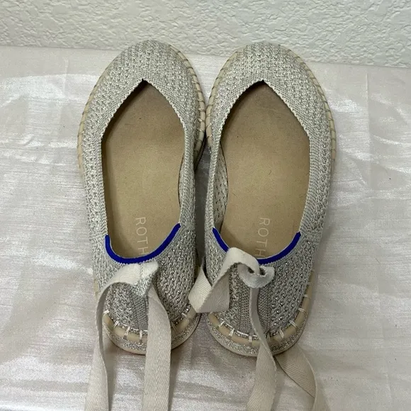 Rothy’s The Espadrille in Diamond Metallic Cream Silver Size 7