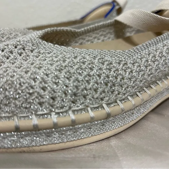 Rothy’s The Espadrille in Diamond Metallic Cream Silver Size 7