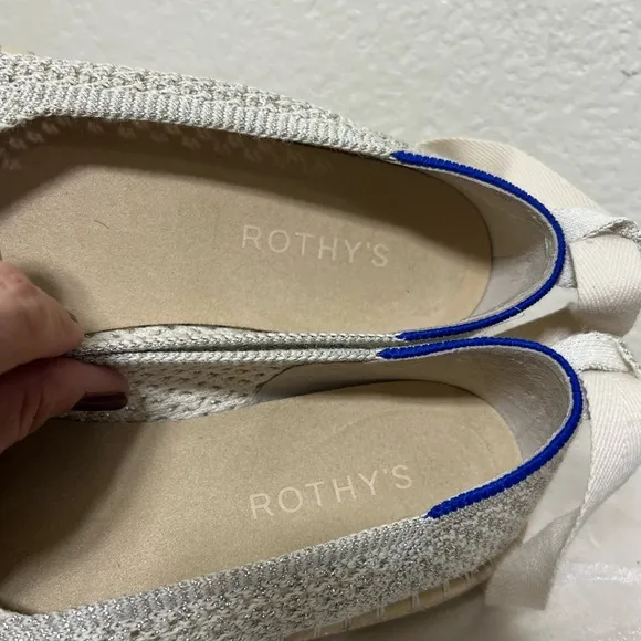 Rothy’s The Espadrille in Diamond Metallic Cream Silver Size 7