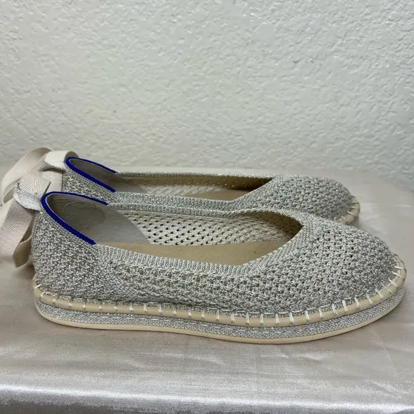 Rothy’s The Espadrille in Diamond Metallic Cream Silver Size 7