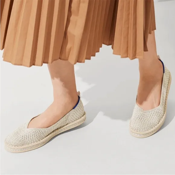 Rothy’s The Espadrille in Diamond Metallic Cream Silver Size 7