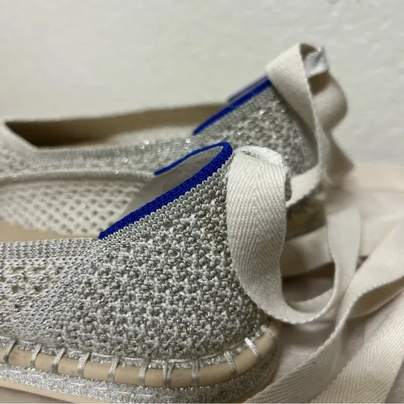 Rothy’s The Espadrille in Diamond Metallic Cream Silver Size 7