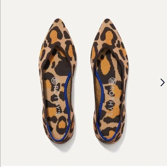 Rothy's The Point Big Cat Flats Pointed Toe Leopard Print Sz 7