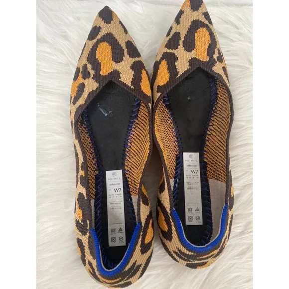 Rothy's The Point Big Cat Flats Pointed Toe Leopard Print Sz 7