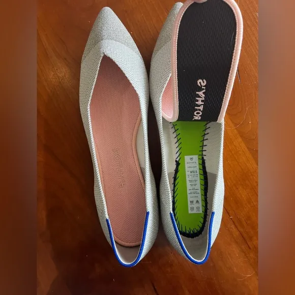 Rothy’s The Point Flats in Sand Beige with Blue Trim – Size 10.5 Shoes