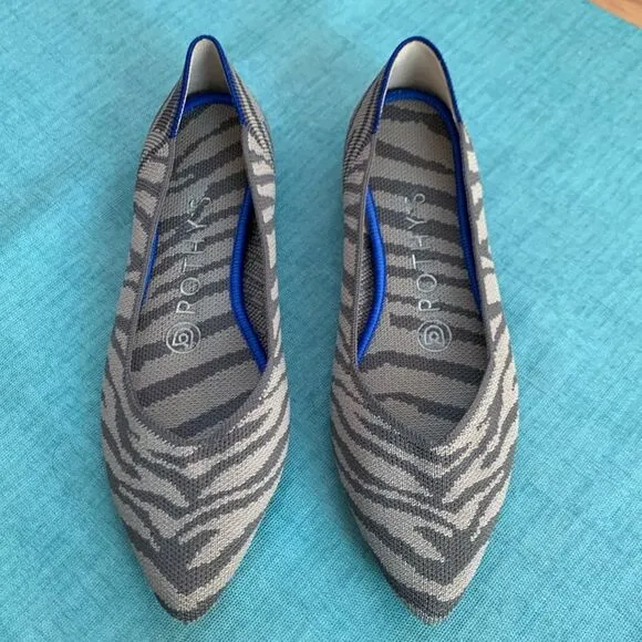 Rothy’s The Point Gray Zebra Pointed Ballet Flats Women’s 6