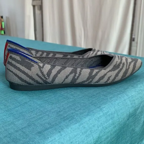 Rothy’s The Point Gray Zebra Pointed Ballet Flats Women’s 6