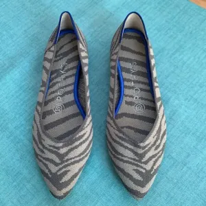 Rothy’s The Point Gray Zebra Pointed Ballet Flats Women’s 6