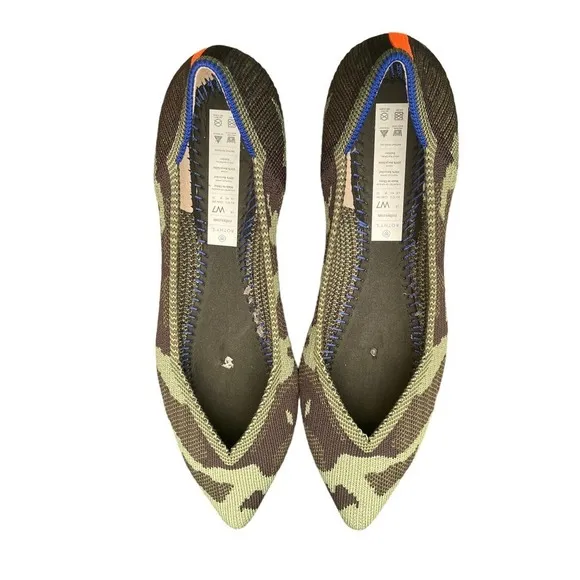 Rothy’s The Point Olive Camouflage Pointed Toe Ballet Flats -  Size 7