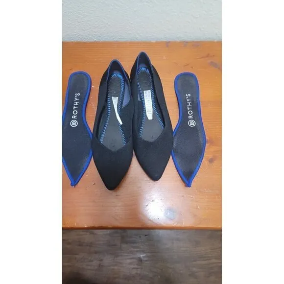 ROTHYS WOMEN  BLACK POINTED TOE BALLET FLATS SLIP ON SHOES SIZE 8.5