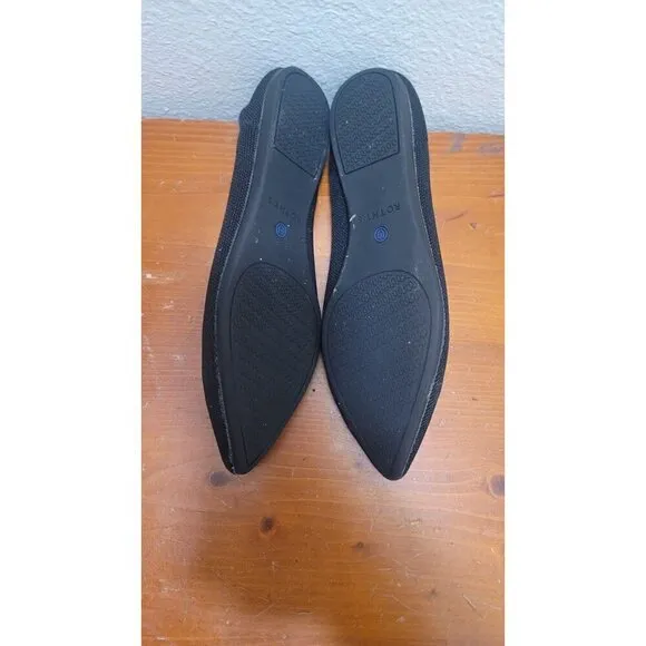 ROTHYS WOMEN  BLACK POINTED TOE BALLET FLATS SLIP ON SHOES SIZE 8.5