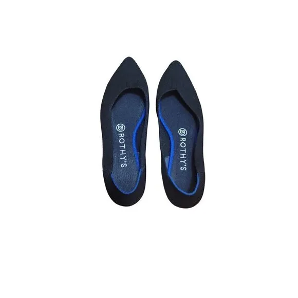 ROTHYS WOMEN  BLACK POINTED TOE BALLET FLATS SLIP ON SHOES SIZE 8.5