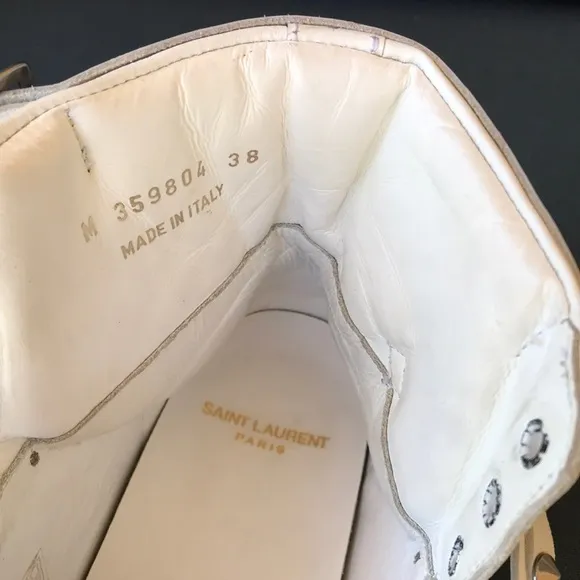 Saint Laurent Paris leather studded wrap high top white sneakers AUTHENTIC 38/8