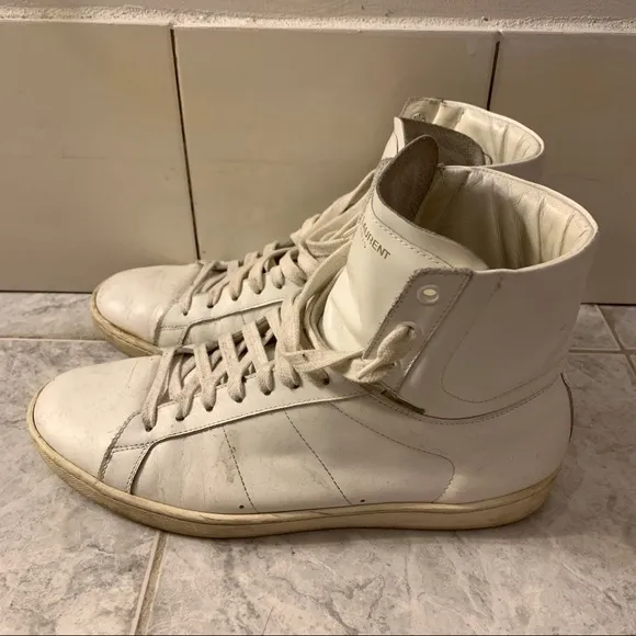Saint Laurent Paris Men's White Leather Court High Top Sneakers Size 42.5