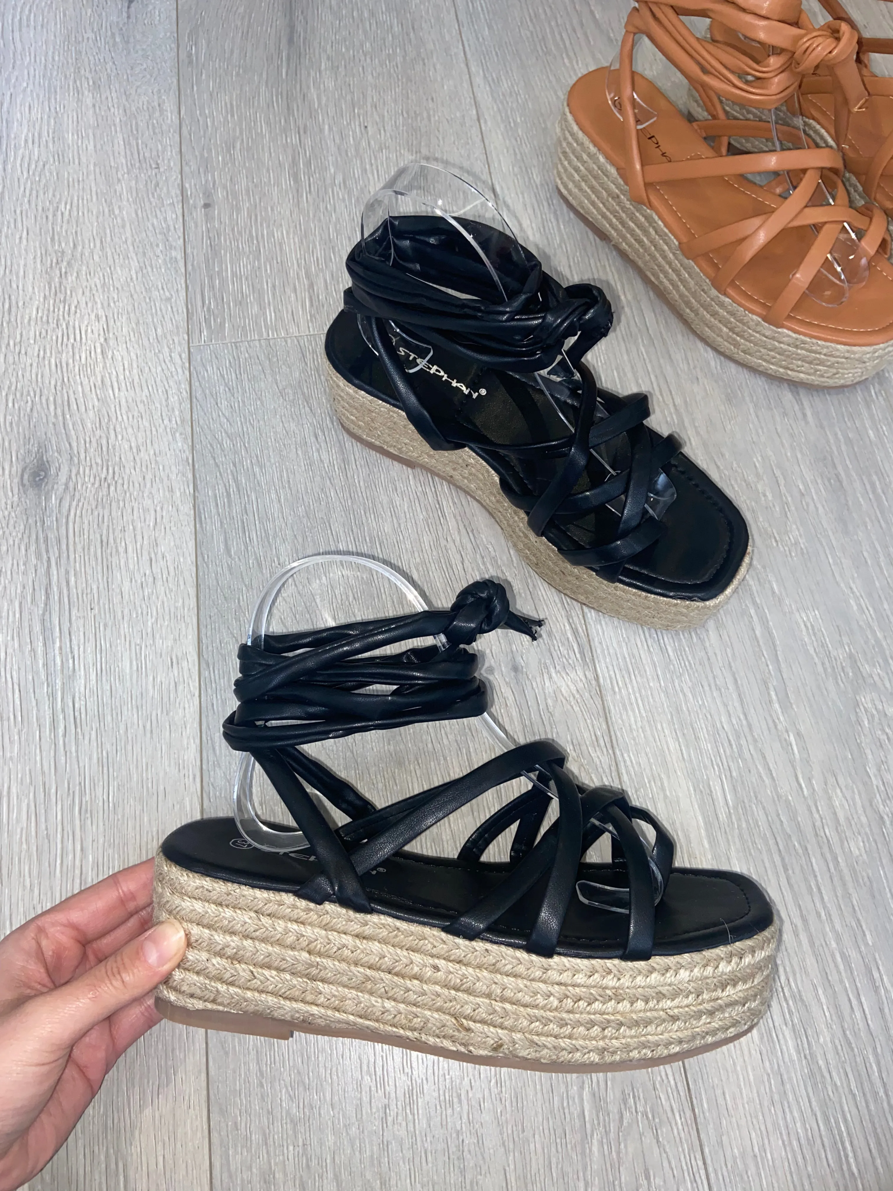 SALE Georgia tie up platform espadrilles - black size 8