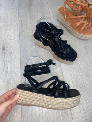 SALE Georgia tie up platform espadrilles - black size 8