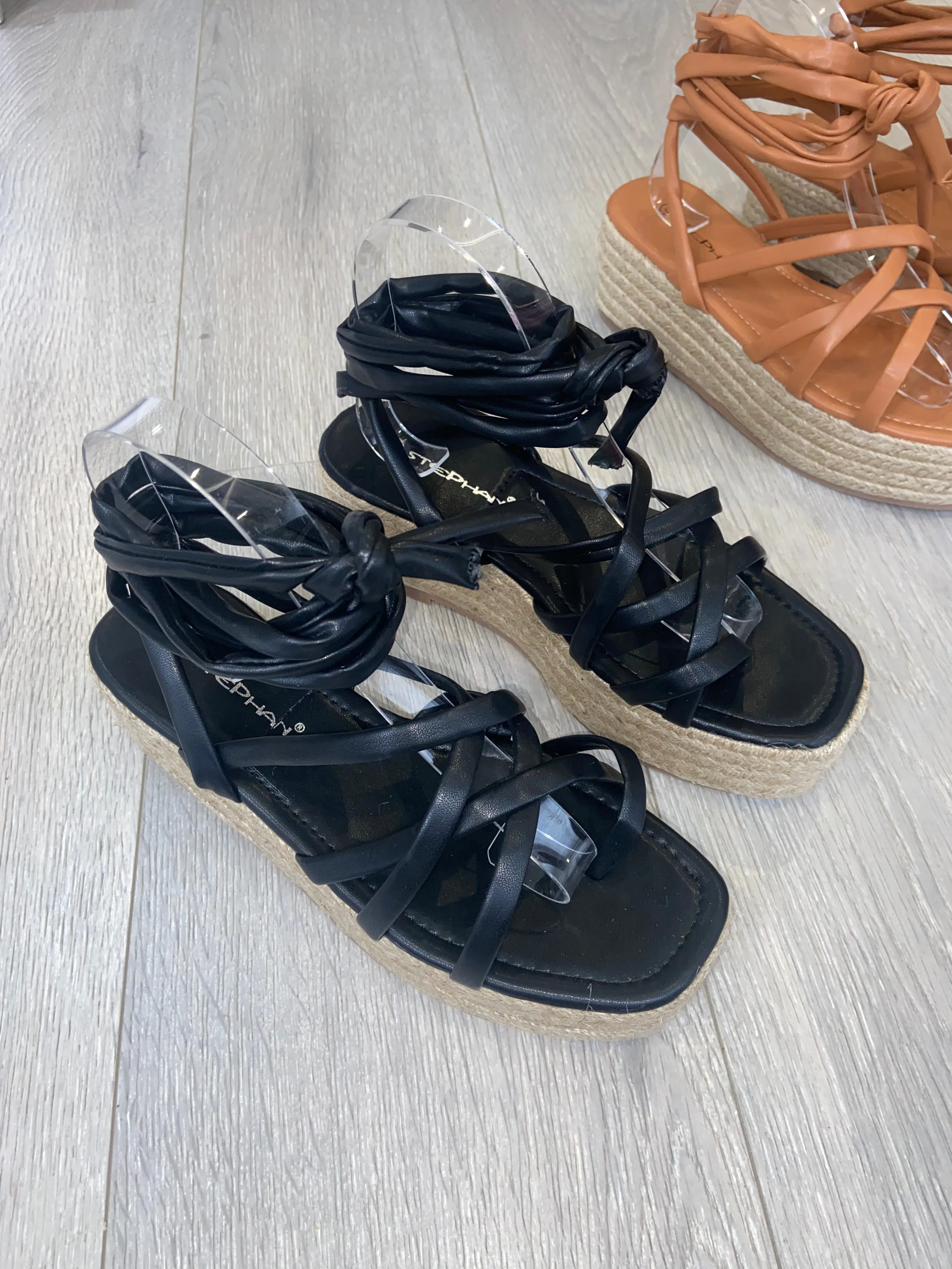 SALE Georgia tie up platform espadrilles - black size 8