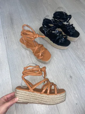 SALE Georgia tie up platform espadrilles - tan size 7