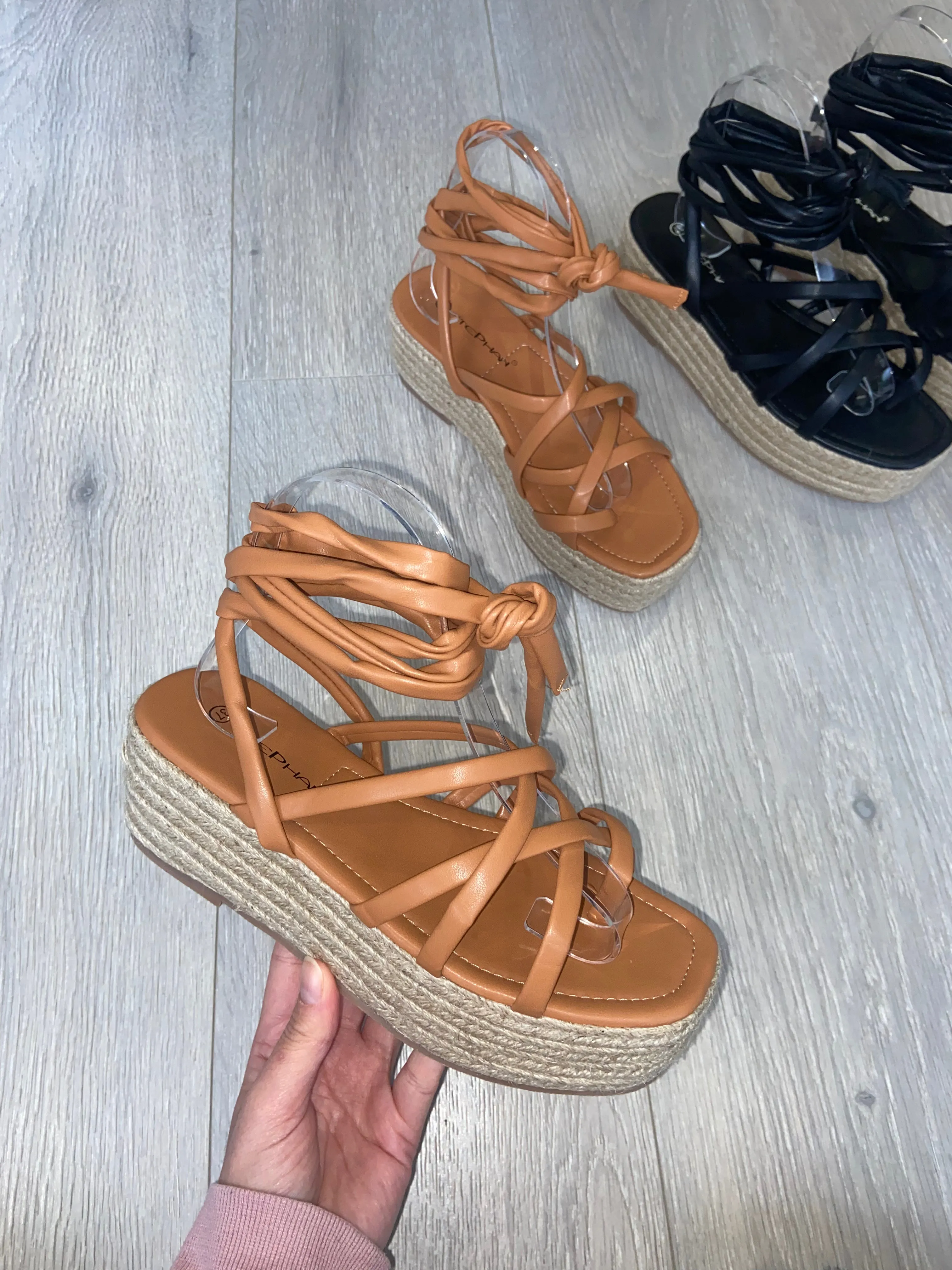 SALE Georgia tie up platform espadrilles - tan size 7