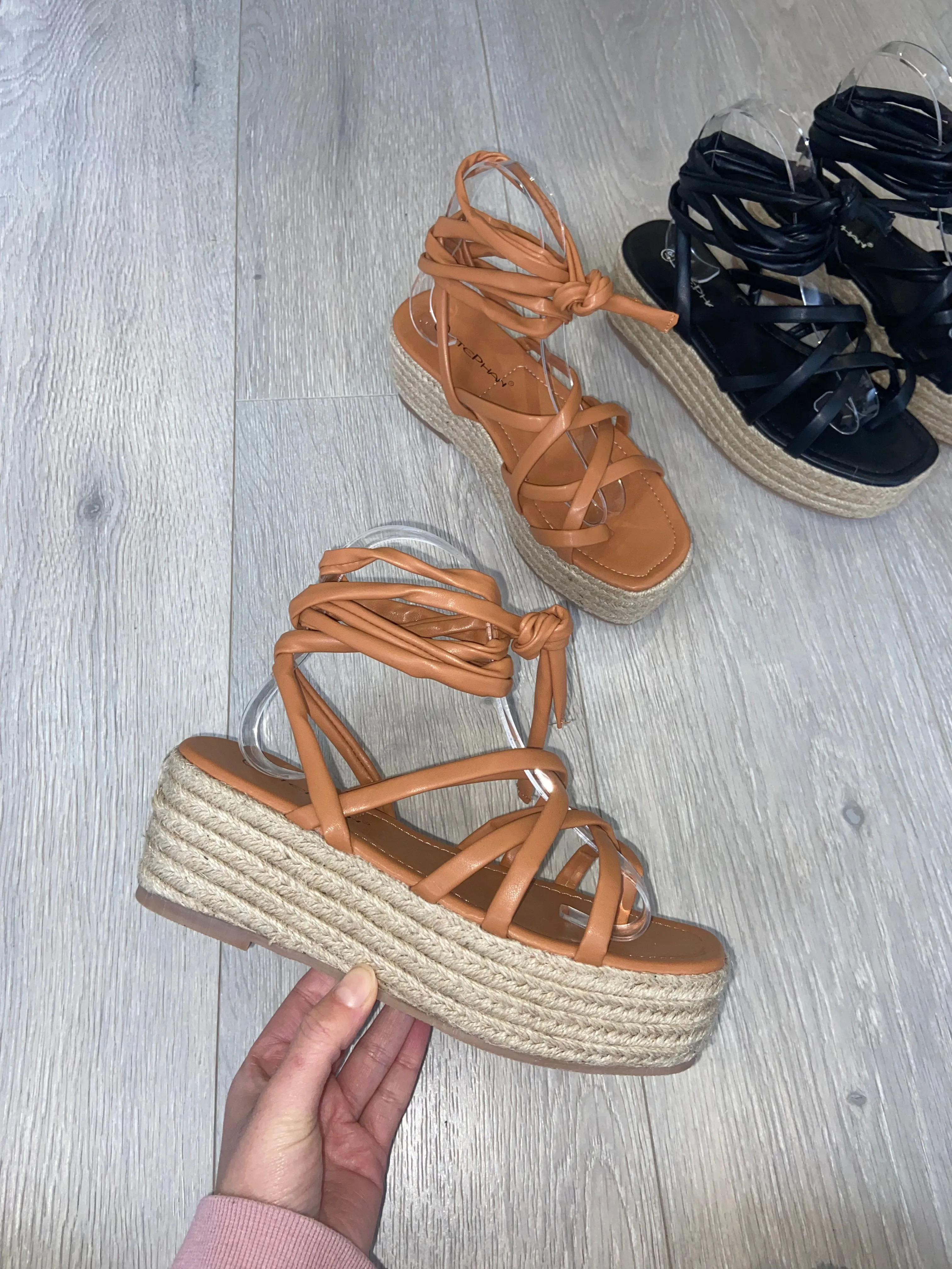 SALE Georgia tie up platform espadrilles - tan size 7