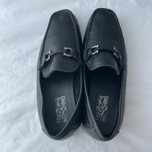 Salvatore Ferragamo Gancini Silver/Black Bit Dress Shoes Loafers Men’s EU 45