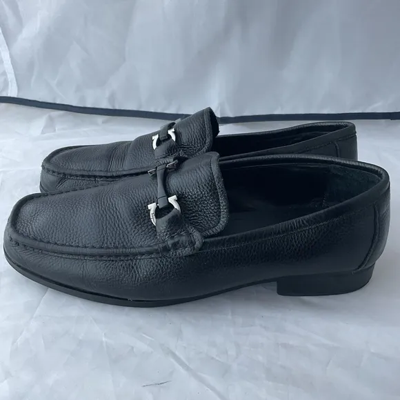 Salvatore Ferragamo Gancini Silver/Black Bit Dress Shoes Loafers Men’s EU 45