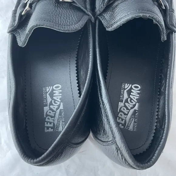 Salvatore Ferragamo Gancini Silver/Black Bit Dress Shoes Loafers Men’s EU 45