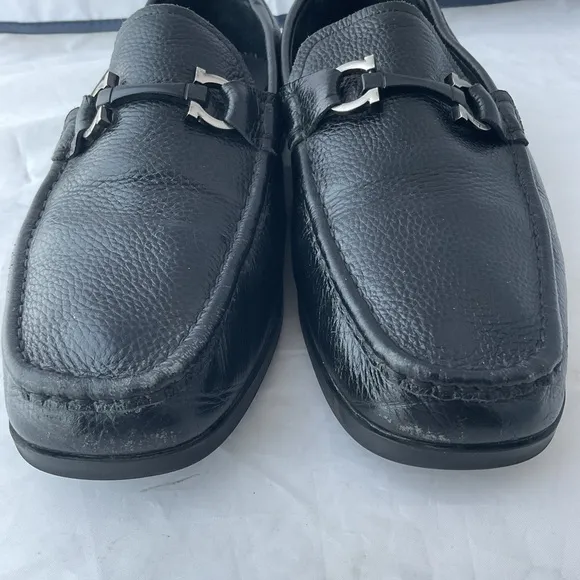 Salvatore Ferragamo Gancini Silver/Black Bit Dress Shoes Loafers Men’s EU 45