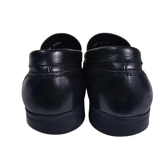 Salvatore Ferragamo Mens Black Leather Loafers 10.5D Silver Gancini Quiet Luxury