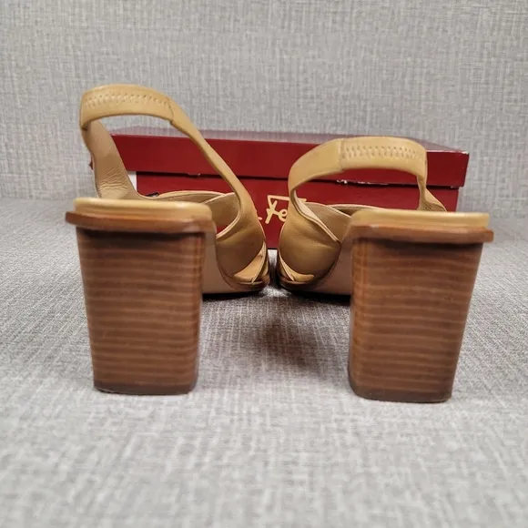 Salvatore Ferragamo Strappy Slingback Nappa Calf Leather Heels Sandals Size 9B