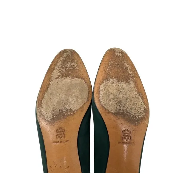 Salvatore Ferragamo Womens Green Suede Bow Loafers Elegant &amp; Timeless Size 9.5