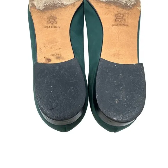 Salvatore Ferragamo Womens Green Suede Bow Loafers Elegant &amp; Timeless Size 9.5