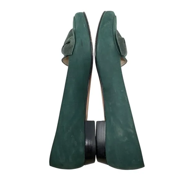 Salvatore Ferragamo Womens Green Suede Bow Loafers Elegant &amp; Timeless Size 9.5
