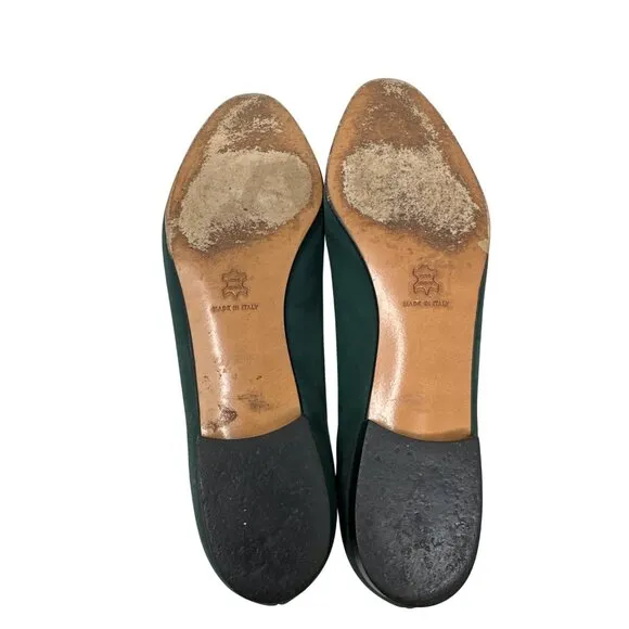 Salvatore Ferragamo Womens Green Suede Bow Loafers Elegant &amp; Timeless Size 9.5