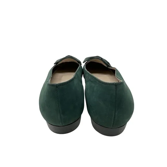 Salvatore Ferragamo Womens Green Suede Bow Loafers Elegant &amp; Timeless Size 9.5