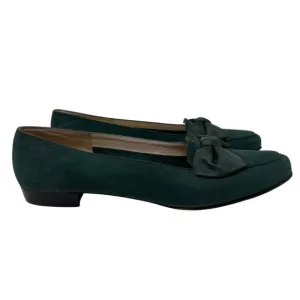 Salvatore Ferragamo Womens Green Suede Bow Loafers Elegant &amp; Timeless Size 9.5